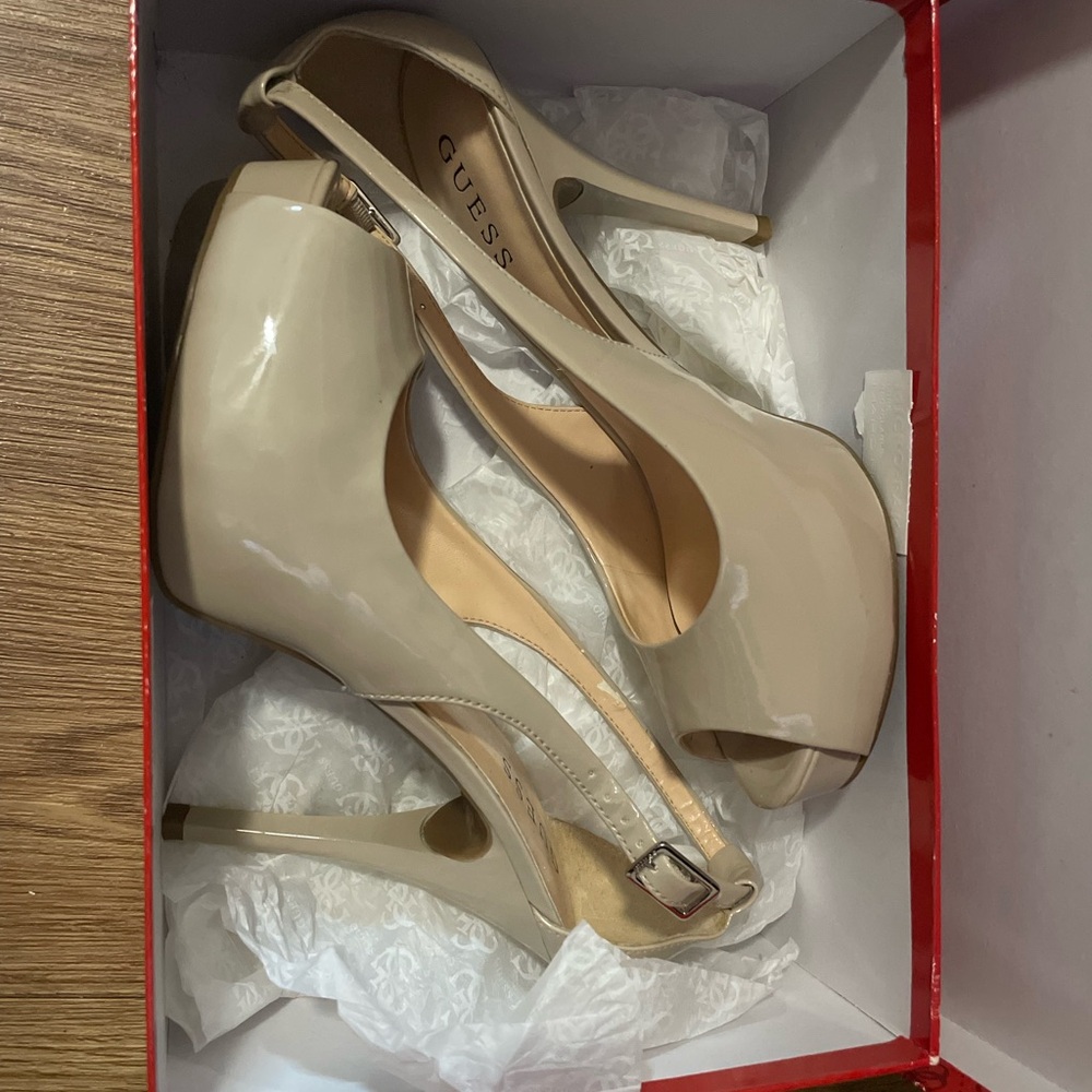 Guess Women's Beige Peep Toe Heels